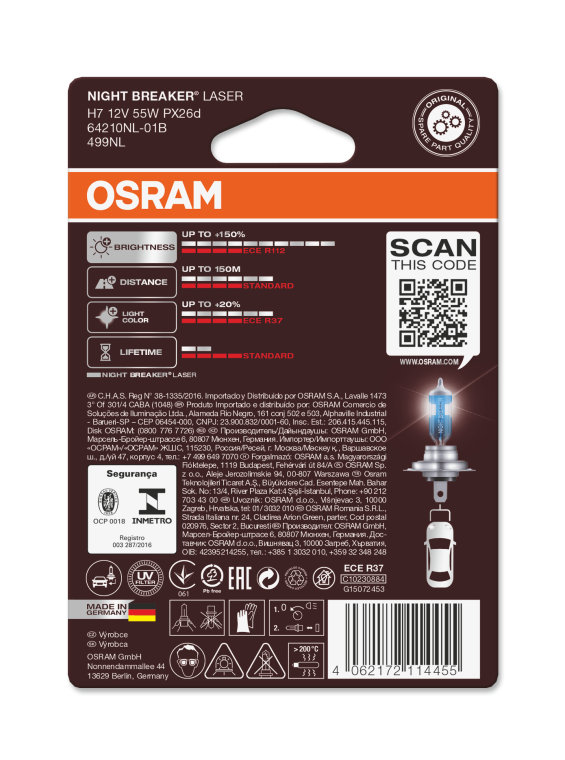 Osram H7 12V 55W Night Breaker Laser effet xénon 64210NL-HCB