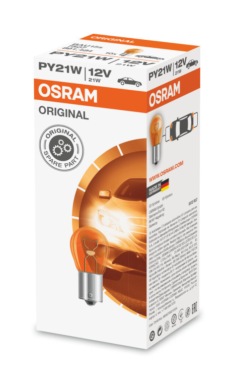 Osram ULTRA LIFE PY21W Halogen-Signallampe, Blinklicht, 7507ULT, 12V PKW,  Faltschachtel (10 Stück)