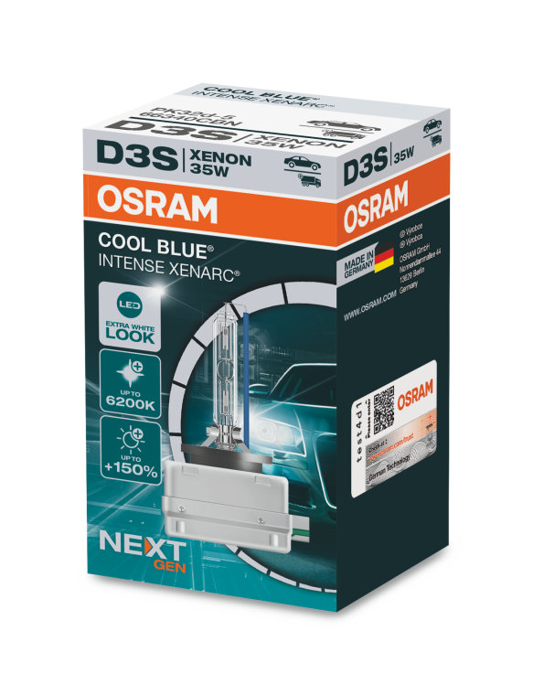 OSRAM XENARC COOL BLUE INTENSE D3S, 150% more brightness, up to 6,200K,  xenon headlight lamp, LED look, folding box (1 lamp) 1 piece, 66340CBN