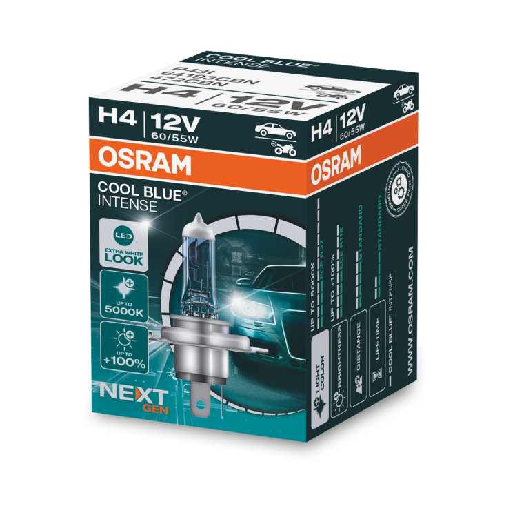 Tuning 12V H4 75 68W CBB Cool Blue Boost Autolampen Doppelpack, Osram