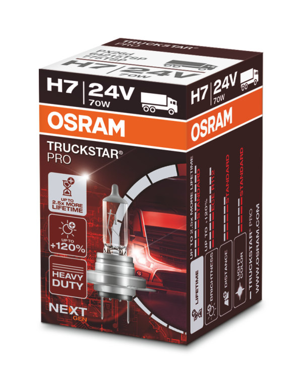 64215TSP-HCB OSRAM TRUCKSTAR PRO Lámpara, faro de carretera H7 24V 70W  PX26d, 3200K, Halógena H7 ▷ Camiones AUTODOC precio y opinión