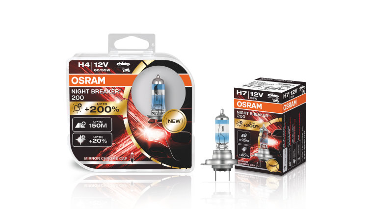 OSRAM NIGHT BREAKER 200, H4, 200% more brightness, halogen headlight lamp,  64193NB200-HCB, 12V, Duo Box (2 lamps), bianco