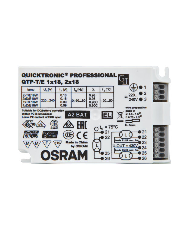 Osram Quicktronic Professional EVG QTP-T/E 1x18 2x18 230V Vorschaltgerät Watt 