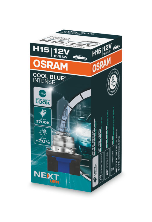  OSRAM COOL BLUE INTENSE H4, +100% more brightness, up to  5,000K, halogen headlight lamp, LED look, duo box (2 lamps) : Automotive