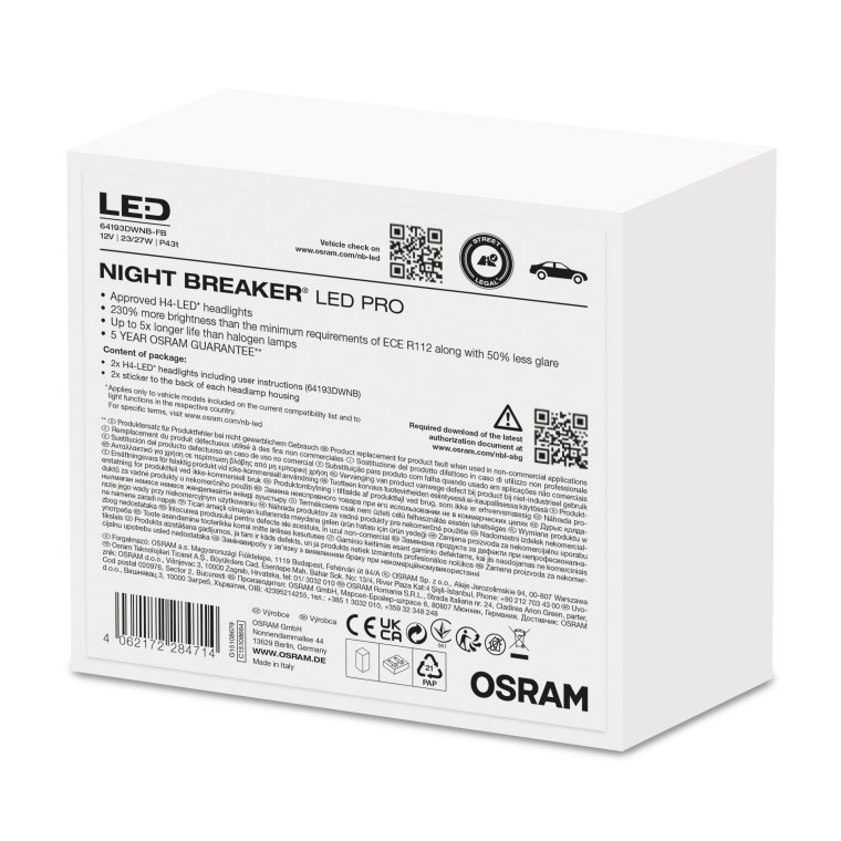 OSRAM NIGHT BREAKER® LED H4 omologata ora disponibile anche per le