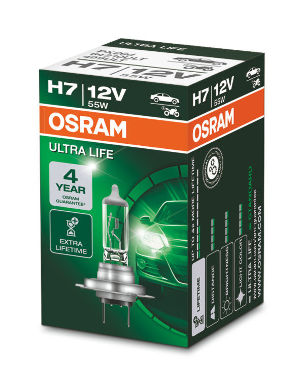 OSRAM Ultra Life H7 Halogen Headlight Lamp, 64210ULT, 12V Passenger  Vehicle, Folding Box (1 Piece)